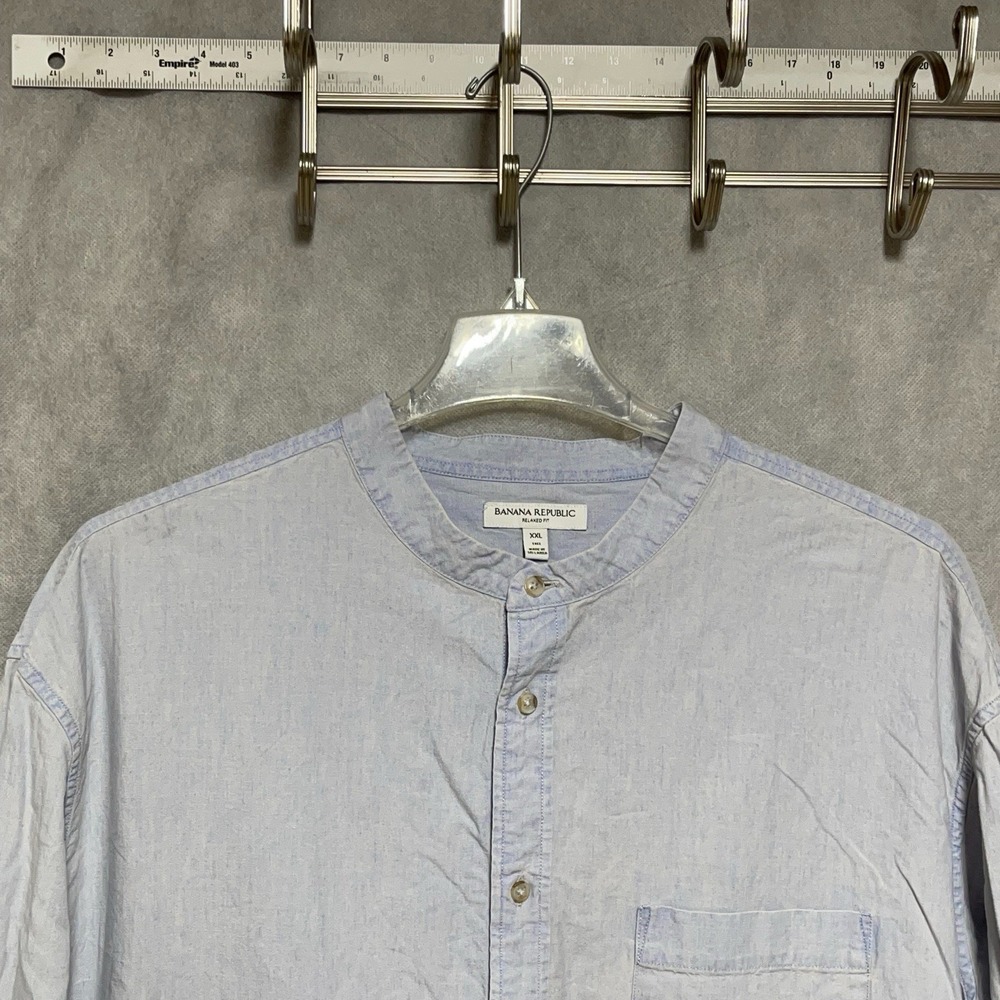 Banana Republic Shirt Men 2XLT Blue Chambray Denim Blade Collar Button Up Casual